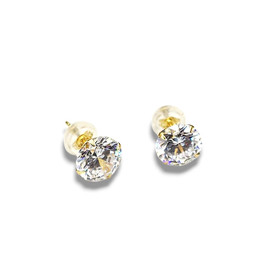 New! 14K SOLID YELLOW GOLD CUBIC ZIRCONIA CZ STUD EARRINGS. Tested. Gift Box